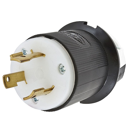 Locking Plug, L8-30P, 30 A, 480V AC, Single Phase, 2 Pole, Screw Terminals, Black, White MPN:HBL2641