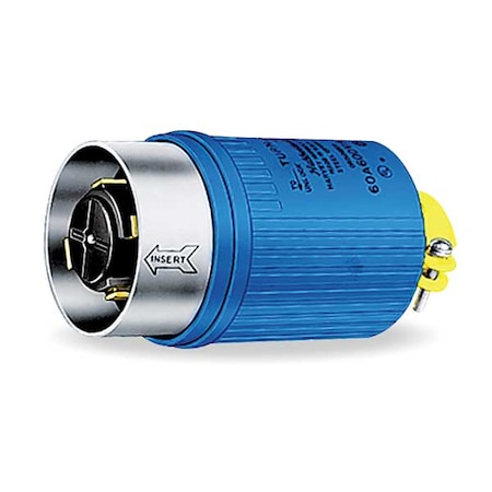 Locking Plug, Non-NEMA, 60 A, 600V AC, Three Phase, 4 Pole, Screw Terminals, Blue MPN:HBL26519