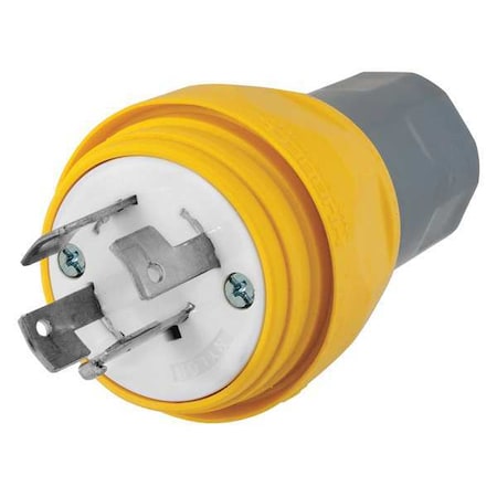 Watertight Locking Plug, Non-NEMA, 20 A, 120/208V AC, Three Phase, 4 Pole, Screw Terminals, Yellow MPN:HBL26W09