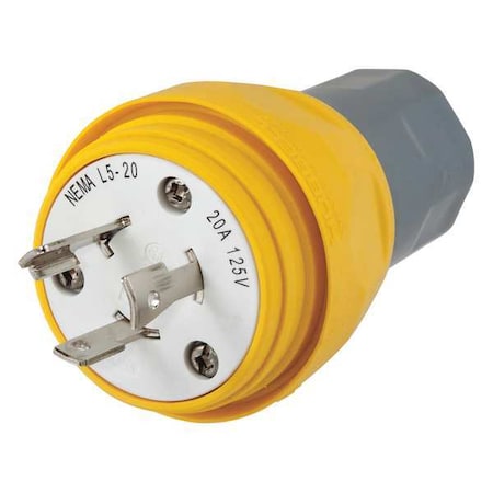Watertight Locking Plug, L5-20P, 20 A, 125V AC, Single Phase, 2 Pole, Screw Terminals, Yellow MPN:HBL26W47