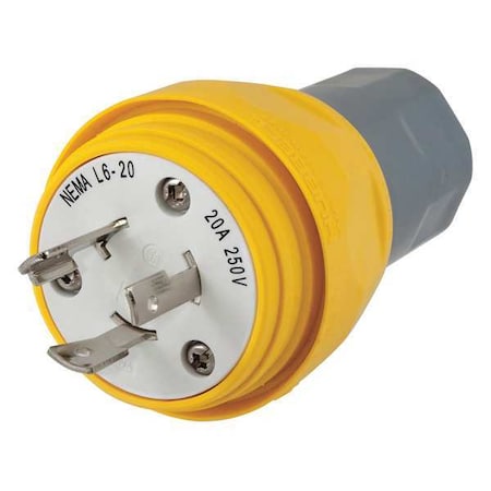 Watertight Locking Plug, L6-20P, 20 A, 250V AC, Single Phase, 2 Pole, Screw Terminals, Yellow MPN:HBL26W48