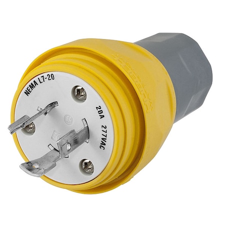 Watertight Locking Plug, L7-20P, 20 A, 277V AC, Single Phase, 2 Pole, Screw Terminals, Yellow MPN:HBL26W49