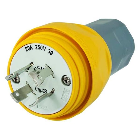 Watertight Locking Plug, L15-20P, 20 A, 250V AC, Three Phase, 3 Pole, Screw Terminals, Yellow MPN:HBL26W75