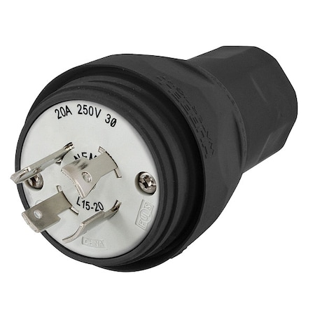 Watertight Locking Plug, L15-20P, 20 A, 250V AC, Three Phase, 3 Pole, Screw Terminals, Black MPN:HBL26W75BK