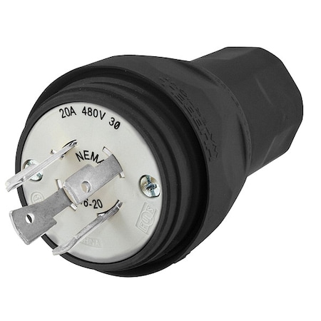 Watertight Locking Plug, L16-20P, 20 A, 480V AC, Three Phase, 3 Pole, Screw Terminals, Black MPN:HBL26W76BK