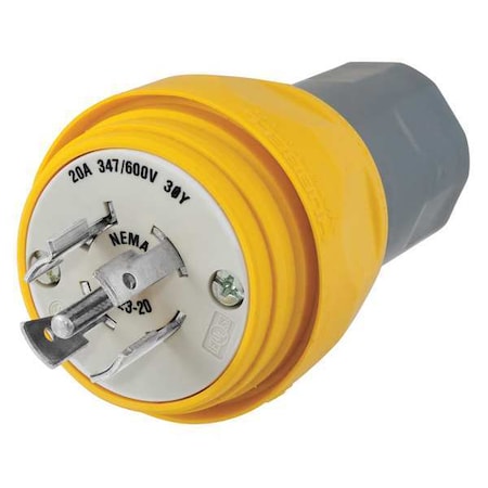 Watertight Locking Plug, L23-20P, 20 A, 347/600V AC, Three Phase, 4 Pole, Screw Terminals, Yellow MPN:HBL26W83
