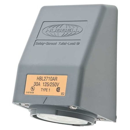 Flanged Locking Receptacle, L14-30R, 30 A, 125/250V AC, Single Phase, 3 Pole, Flush Mount, Gray MPN:HBL2710AR