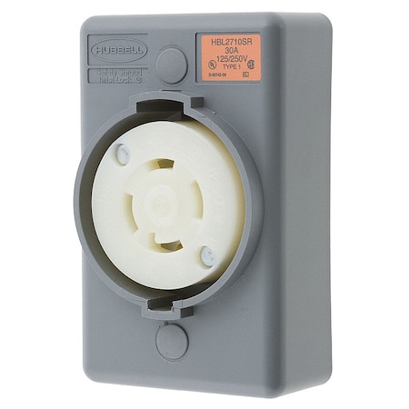 Locking Receptacle, L14-30R, 30 A, 125/250V AC, Single Phase, 3 Pole, Surface Mount, Gray MPN:HBL2710SR