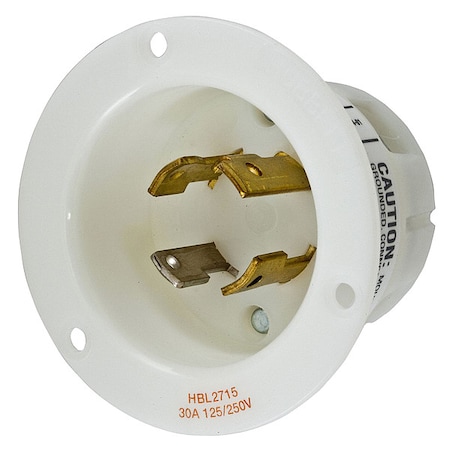 Flanged Locking Inlet, 30 A, 125/250V AC, Single Phase, 3 Pole, Flush Mount, Screw Terminals, White MPN:HBL2715