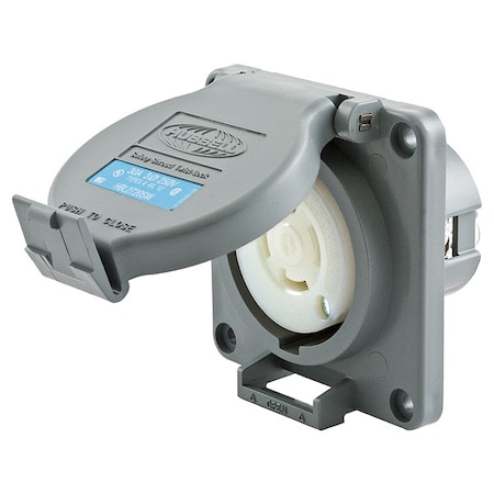 Watertight Flanged Locking Receptacle, L15-30R, 30 A, 250V AC, Three Phase, 3 Pole, Flush Mount MPN:HBL2720SW
