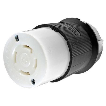 Locking Connector, L15-30R, 30 A, 250V AC, Three Phase, 3 Pole, Screw Terminals, Black, White MPN:HBL2723
