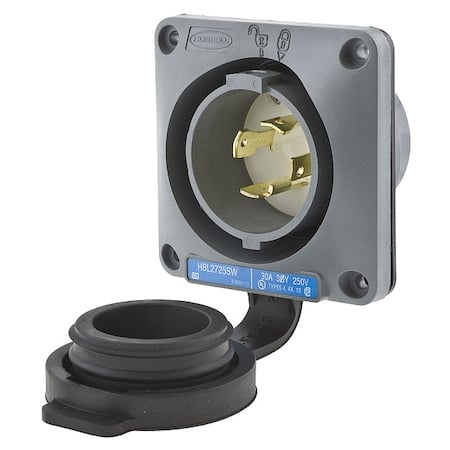 Watertight Flanged Locking Inlet, 30 A, 250V AC, Three Phase, 3 Pole, Flush Mount, Screw Terminals MPN:HBL2725SW