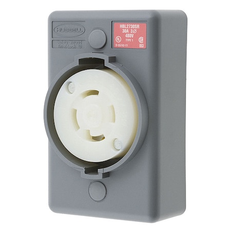 Locking Receptacle, L16-30R, 30 A, 480V AC, Three Phase, 3 Pole, Surface Mount, Screw Terminals MPN:HBL2730SR