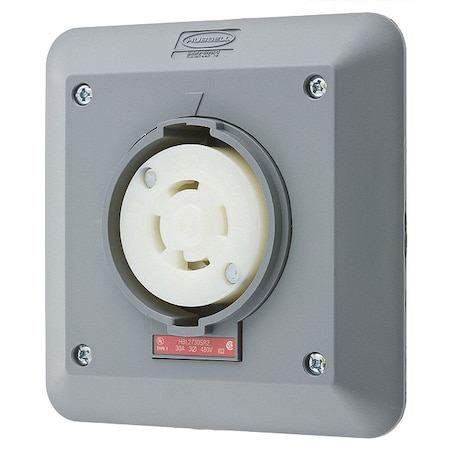 Locking Receptacle, L16-30R, 30 A, 480V AC, Three Phase, 3 Pole, Flush Mount, Screw Terminals, Gray MPN:HBL2730SR2