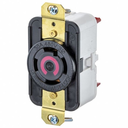 Locking Receptacle, L16-30R, 30 A, 480V AC, Three Phase, 3 Pole, Flush Mount, Black MPN:HBL2730ST