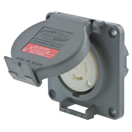 Watertight Flanged Locking Receptacle, L16-30R, 30 A, 480V AC, Three Phase, 3 Pole, Flush Mount MPN:HBL2730SW