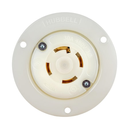 Locking Receptacle, L16-30R, 30 A, 480V AC, Three Phase, 3 Pole, Flush Mount, White MPN:HBL2736ST