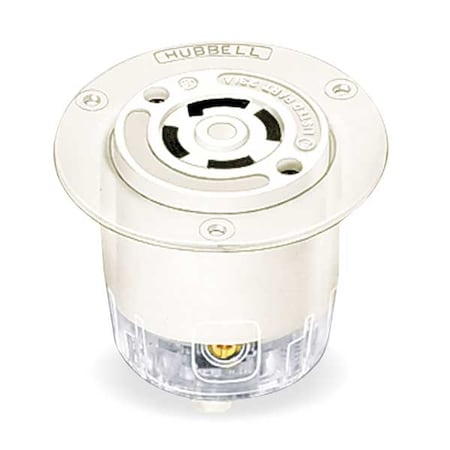 Flanged Locking Inlet, L18-30R, 30 A, 120/208V AC, Three Phase, 4 Pole, Flush Mount, White MPN:HBL2756