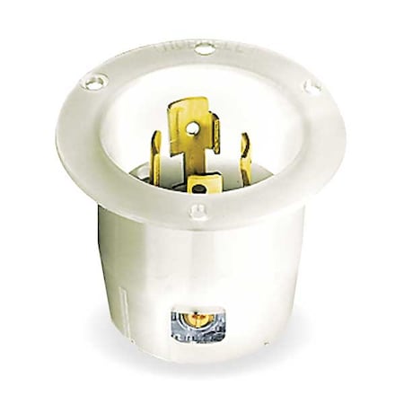 Flanged Locking Inlet, 30 A, 277/480V AC, Three Phase, 4 Pole, Flush Mount, Screw Terminals, White MPN:HBL2765