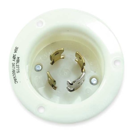 Flanged Locking Inlet, 30 A, 347/600V AC, Three Phase, 4 Pole, Flush Mount, Screw Terminals, White MPN:HBL2775