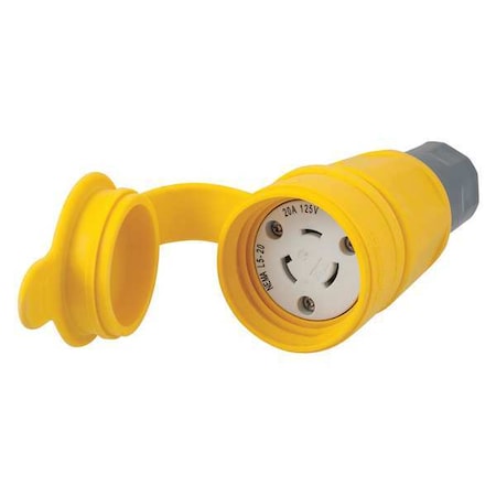 Watertight Locking Connector, L5-20R, 20 A, 125V AC, Single Phase, 2 Pole, Screw Terminals, Yellow MPN:HBL27W47