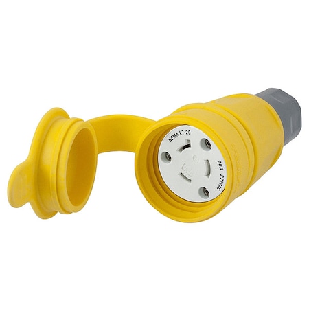Watertight Locking Connector, L7-20R, 20 A, 277V AC, Single Phase, 2 Pole, Screw Terminals, Yellow MPN:HBL27W49