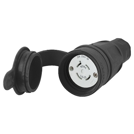 Watertight Locking Connector, L15-20R, 20 A, 250V AC, Three Phase, 3 Pole, Screw Terminals, Black MPN:HBL27W75BK