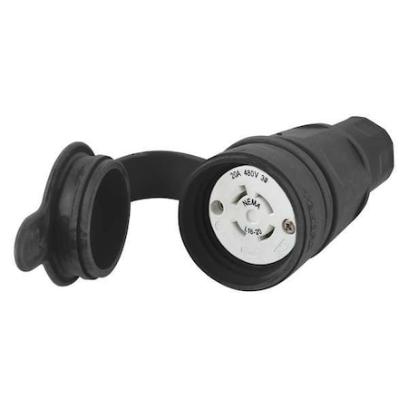 Watertight Locking Connector, L16-20R, 20 A, 480V AC, Three Phase, 3 Pole, Screw Terminals, Black MPN:HBL27W76BK
