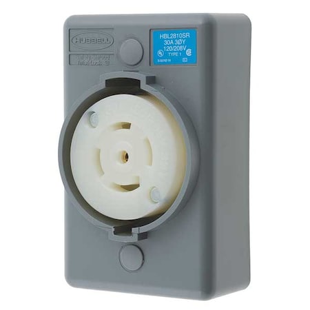 Locking Receptacle, L21-30R, 30 A, 120/208V AC, Three Phase, 4 Pole, Surface Mount, Screw Terminals MPN:HBL2810SR