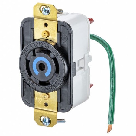 Locking Receptacle, L21-30R, 30 A, 120/208V AC, Three Phase, 4 Pole, Flush Mount, Black MPN:HBL2810ST