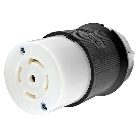 Locking Connector, L21-30R, 30 A, 120/208V AC, Three Phase, 4 Pole, Screw Terminals, Black, White MPN:HBL2813