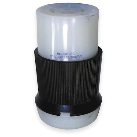 Locking Connector, L21-30R, 30 A, 120/208V AC, Three Phase, 4 Pole, Screw Terminals, Black, White MPN:HBL2813FC