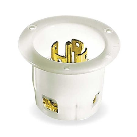 Flanged Locking Inlet, 30 A, 120/208V AC, Three Phase, 4 Pole, Flush Mount, Screw Terminals, White MPN:HBL2815