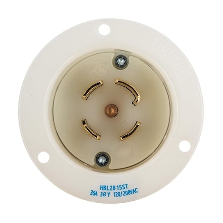 Locking Receptacle, 30 A, 120/208V AC, Three Phase, 4 Pole, Flush Mount, Spring Clamp Terminals MPN:HBL2815ST