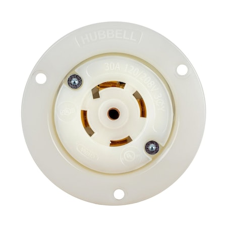 Locking Receptacle, L21-30R, 30 A, 120/208V AC, Three Phase, 4 Pole, Flush Mount, White MPN:HBL2816ST