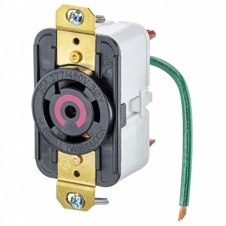 Locking Receptacle, L22-30R, 30 A, 277/480V AC, Three Phase, 4 Pole, Flush Mount, Black MPN:HBL2820ST
