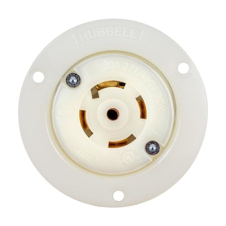 Locking Receptacle, L23-30R, 30 A, 277/480V AC, Three Phase, 4 Pole, Flush Mount, White MPN:HBL2826ST