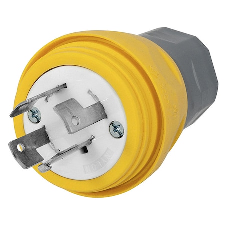 Watertight Locking Plug, Non-NEMA, 30 A, 120/208V AC, Three Phase, 4 Pole, Screw Terminals, Yellow MPN:HBL28W09