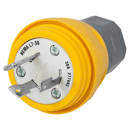 Watertight Locking Plug, L7-30P, 30 A, 277V AC, Single Phase, 2 Pole, Screw Terminals, Yellow MPN:HBL28W49