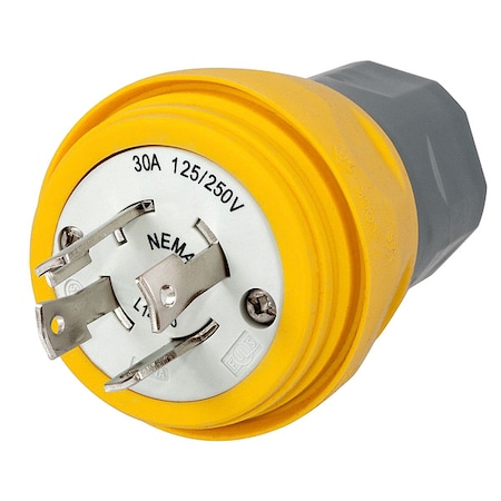 Watertight Locking Plug, L14-30P, 30 A, 125/250V AC, Single Phase, 3 Pole, Screw Terminals, Yellow MPN:HBL28W74
