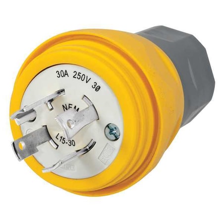 Watertight Locking Plug, L15-30P, 30 A, 250V AC, Three Phase, 3 Pole, Screw Terminals, Yellow MPN:HBL28W75