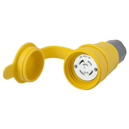 Watertight Locking Connector, L15-30R, 30 A, 250V AC, Three Phase, 3 Pole, Screw Terminals, Yellow MPN:HBL29W75