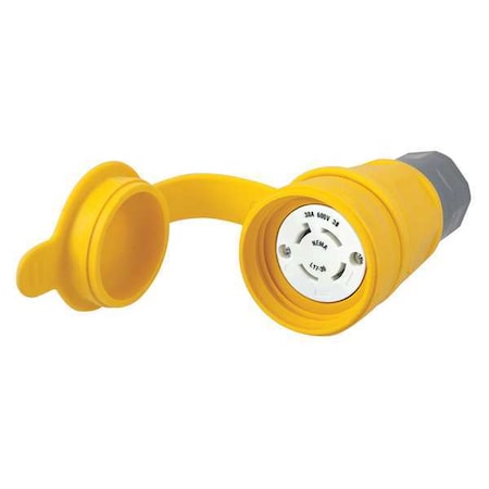 Watertight Locking Connector, L17-30R, 30 A, 600V AC, Three Phase, 3 Pole, Screw Terminals, Yellow MPN:HBL29W77