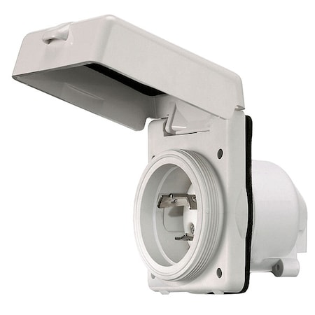 Flanged Locking Inlet, 30 A, 125V AC, Single Phase, 2 Pole, Flush Mount, Screw Terminals, White MPN:HBL303NM