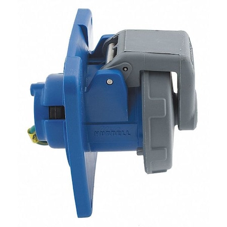 Watertight Pin & Sleeve Receptacle, 100 A, 250V AC, Three Phase, 2 Pole, IEC Grounding, Blue MPN:HBL3100R6W