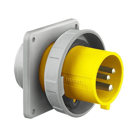 Watertight Pin & Sleeve Inlet, 20 A, 125V AC, Single Phase, 2 Pole, IEC Grounding, Yellow MPN:HBL320B4W