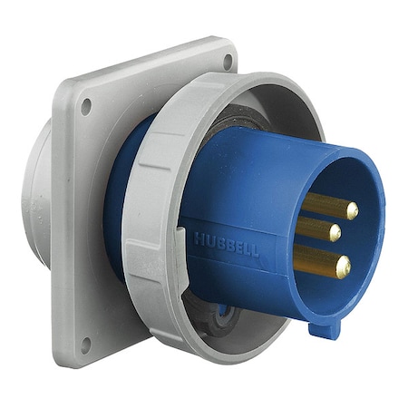 Watertight Pin & Sleeve Inlet, 20 A, 250V AC, Single Phase, 2 Pole, IEC Grounding, Blue MPN:HBL320B6W