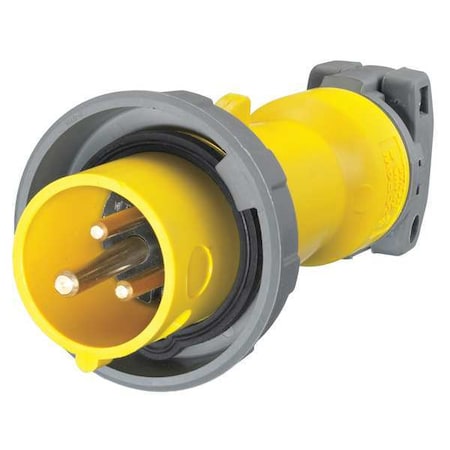 Watertight Pin & Sleeve Plug, 20 A, 125V AC, Single Phase, 2 Pole, IEC Grounding, Yellow MPN:HBL320P4W