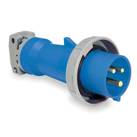 Watertight Pin & Sleeve Plug, 20 A, 250V AC, Single Phase, 2 Pole, IEC Grounding, Blue MPN:HBL320P6W