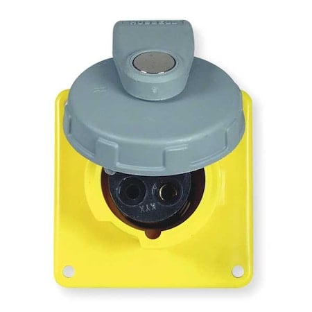 Watertight Pin & Sleeve Receptacle, 20 A, 125V AC, Single Phase, 2 Pole, IEC Grounding, Yellow MPN:HBL320R4W